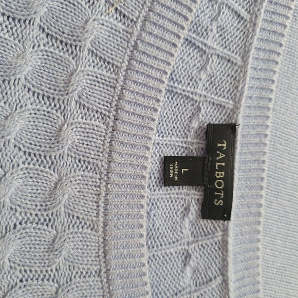 Talbots Womens Light Blue Cable Knit Sweater Size L Cotton Blend - Picture 4 of 6